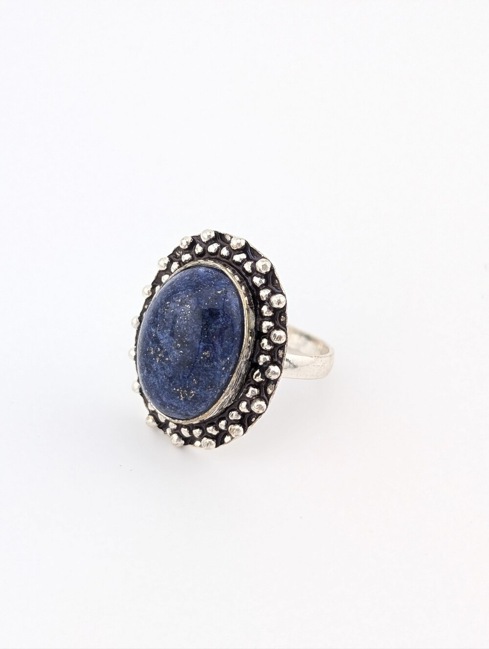 Lapis Boho Statement Ring Silver Plated Southwest Gemstone Jewelry Sz 7